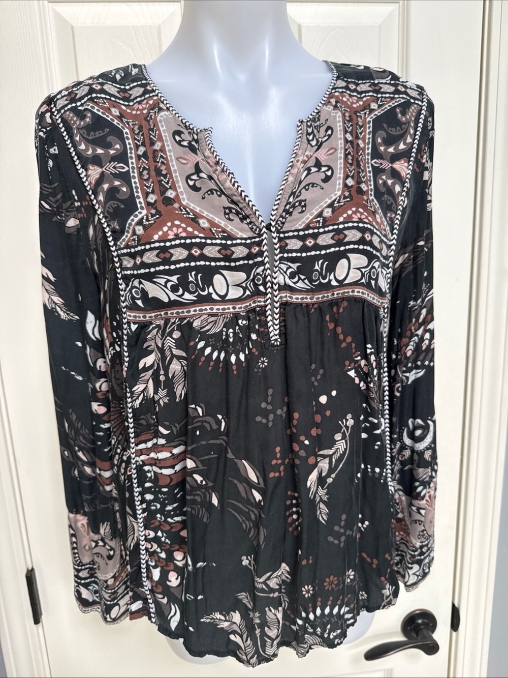 ANTHROPOLOGIE ODD MOLLY Boho Peasant Floral Feather Blouse western peasant S / 1